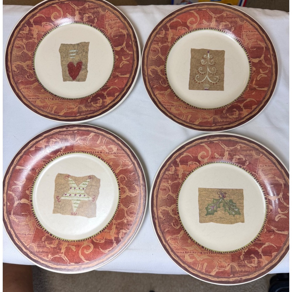 Pfaltzgraff Holiday Spice Salad Plates Set of 4 Christmas Folk Art 8.25 Inch